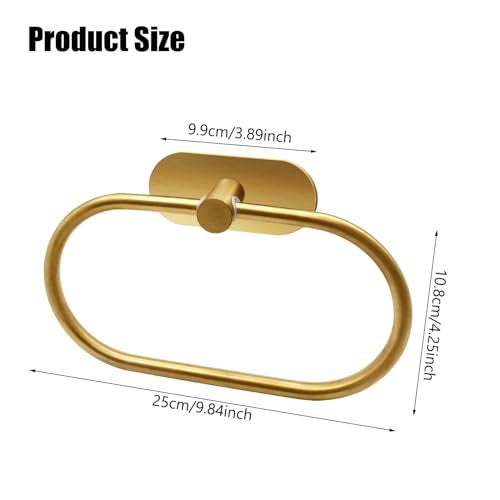 XHKDSYMC Self Adhesive Towel Ring Brushed Gold Adhesive Hand Towel Holder Stainless Steel Oval Hand Towel Ring No Drilling Modern Hand Towel Hanger for Bathroom Kitchen Accessories - Image 3