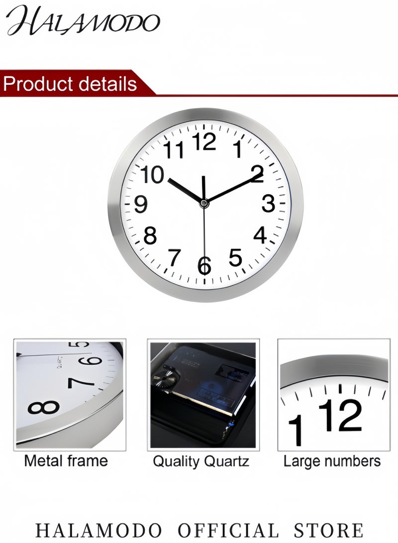 هالامودو ساعة حائط 12 بوصة تعمل بالبطارية دقيقة صامتة غير دقات ساعة كوارتز دائرية للحائط ساعة حائط حديثة من الفولاذ المقاوم للصدأ ديكور للمطبخ وغرفة النوم وغرفة المعيشة والمكتب والفصول الدراسية - Image 3