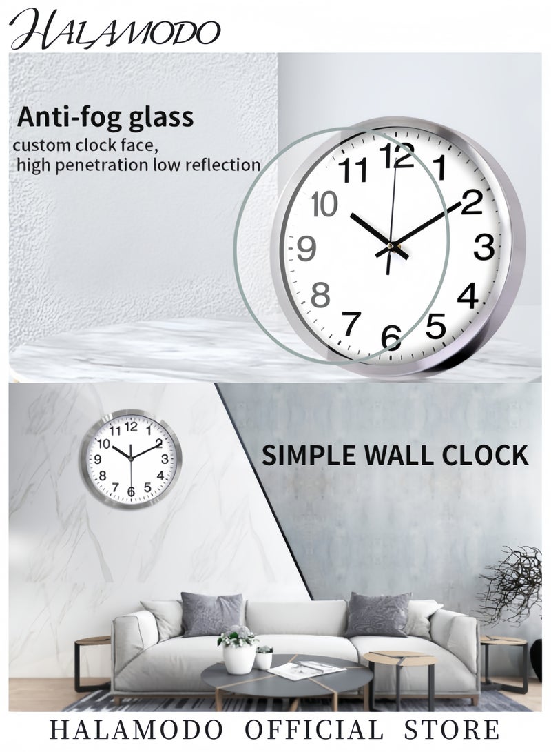 هالامودو ساعة حائط 12 بوصة تعمل بالبطارية دقيقة صامتة غير دقات ساعة كوارتز دائرية للحائط ساعة حائط حديثة من الفولاذ المقاوم للصدأ ديكور للمطبخ وغرفة النوم وغرفة المعيشة والمكتب والفصول الدراسية - Image 5