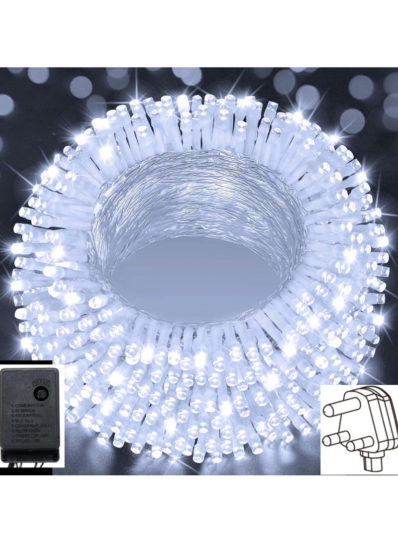 يوويل 16 متر 250 أضواء LED سلسلة أضواء الديكور ضوء أبيض بارد 8 أوضاع LED ضوء سلك واضح لديكورات المنزل أضواء رمضان ديكور داخلي وخارجي ديكور رمضان ضوء ديوالي أضواء الستار مع 3 دبوس المملكة المتحدة التوصيل - Image 1