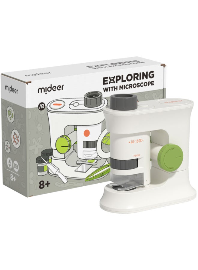 MiDeer مجموعة المجهر الأولى للأطفال | مجموعة العلوم للمبتدئين مع تكبير 160x، شرائح وإكسسوارات | لعبة STEM تعليمية مع ضوء LED | مجهر محمول للاستكشاف والاكتشاف - Image 2