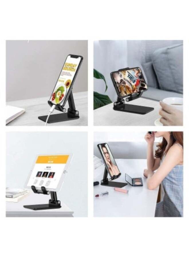 ACLIX Cell Phone Stand, Foldable Portable Desktop Stand Adjustable Height and Angle Phone Holder for Desk Sturdy Aluminum Metal Stand Compatible with Smartphone/iPad/Kindle/Tablet - Image 1