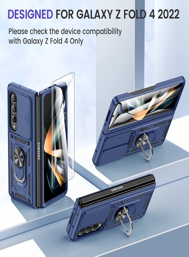 VEGO for Samsung Z Fold 4 Case, with Slide Camera Cover & Screen Protector Built-in 360° Rotate Ring Stand Protective Cover Case for Samsung Galaxy Z Fold 4 5G 2022 - Blue - Image 3