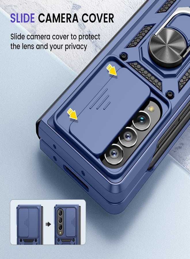 VEGO for Samsung Z Fold 4 Case, with Slide Camera Cover & Screen Protector Built-in 360° Rotate Ring Stand Protective Cover Case for Samsung Galaxy Z Fold 4 5G 2022 - Blue - Image 4