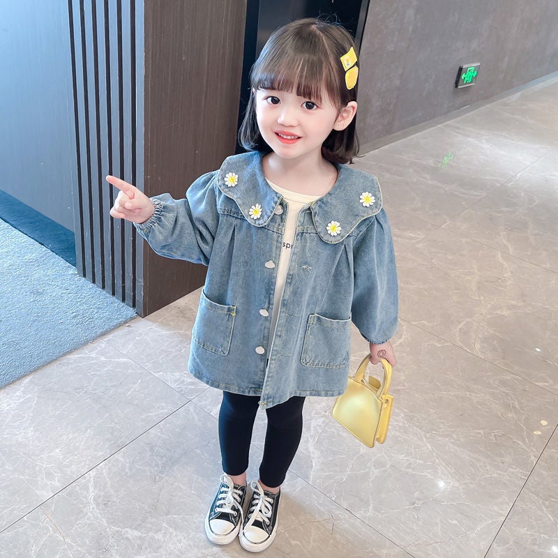 Girls Spring & Fall Fashionable And Versatile Casual Denim Windbreaker Jacket 1-6 Years Old Baby Korean Style Long-Sleeved Clothes Children'S Clothing 2 - Image 2