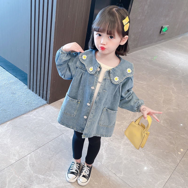Girls Spring & Fall Fashionable And Versatile Casual Denim Windbreaker Jacket 1-6 Years Old Baby Korean Style Long-Sleeved Clothes Children'S Clothing 2 - Image 5