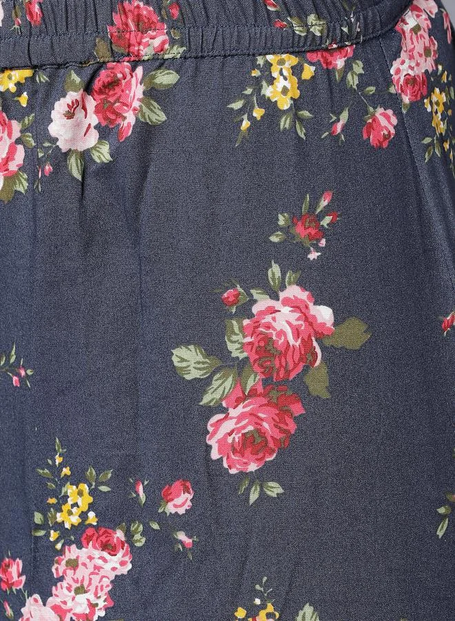 Vishudh Vishudh Women Blue Floral Printed Rayon Kurta with Palazzo Pants