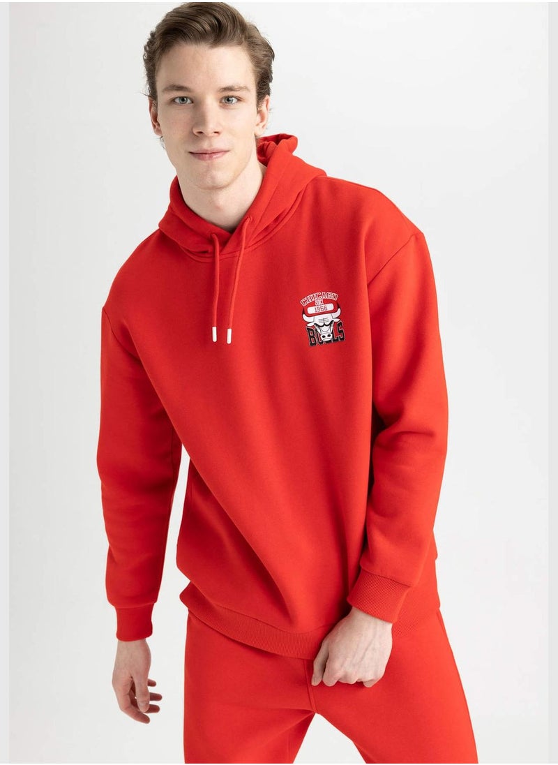 DeFacto Man NBA Chicago Bulls Licenced Hooded Long Sleeve Knitted Sweatshirt  - Image 4
