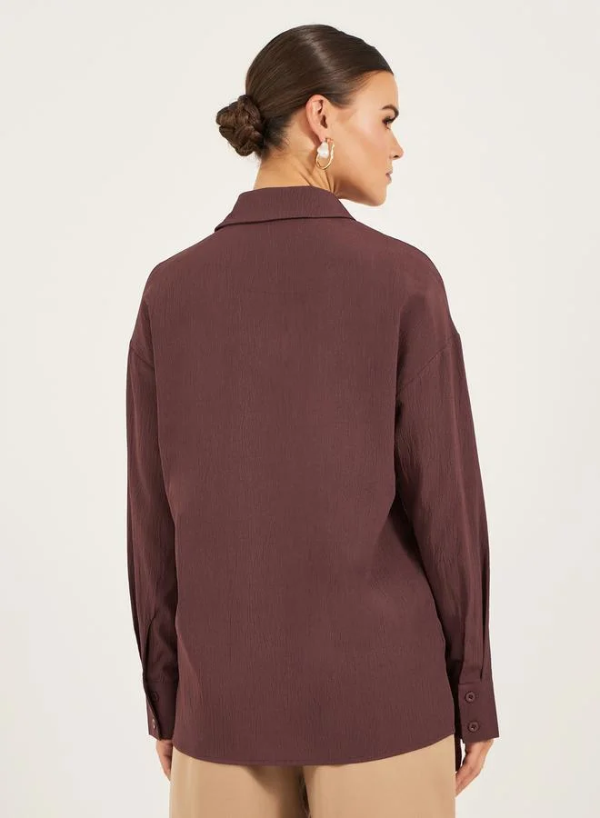 Styli Textured Long Sleeve Oversized Shirt