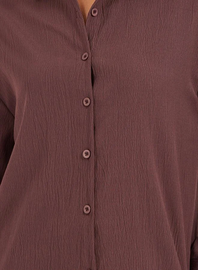 Styli Textured Long Sleeve Oversized Shirt