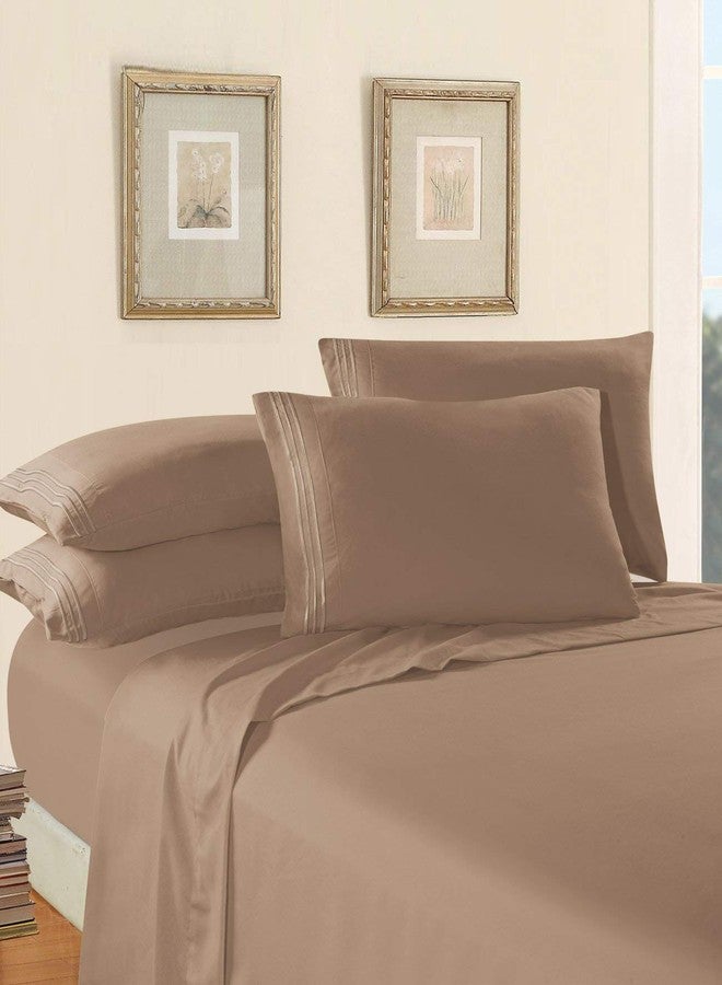 Elegant Comfort Luxury Bed Sheet Set on Amazon Three-Line Design 1500 Premier Hotel Quality Wrinkle and Fade Resistant 4-Piece Bed Sheet Set, Deep Pocket, Queen, Taupe - Image 2