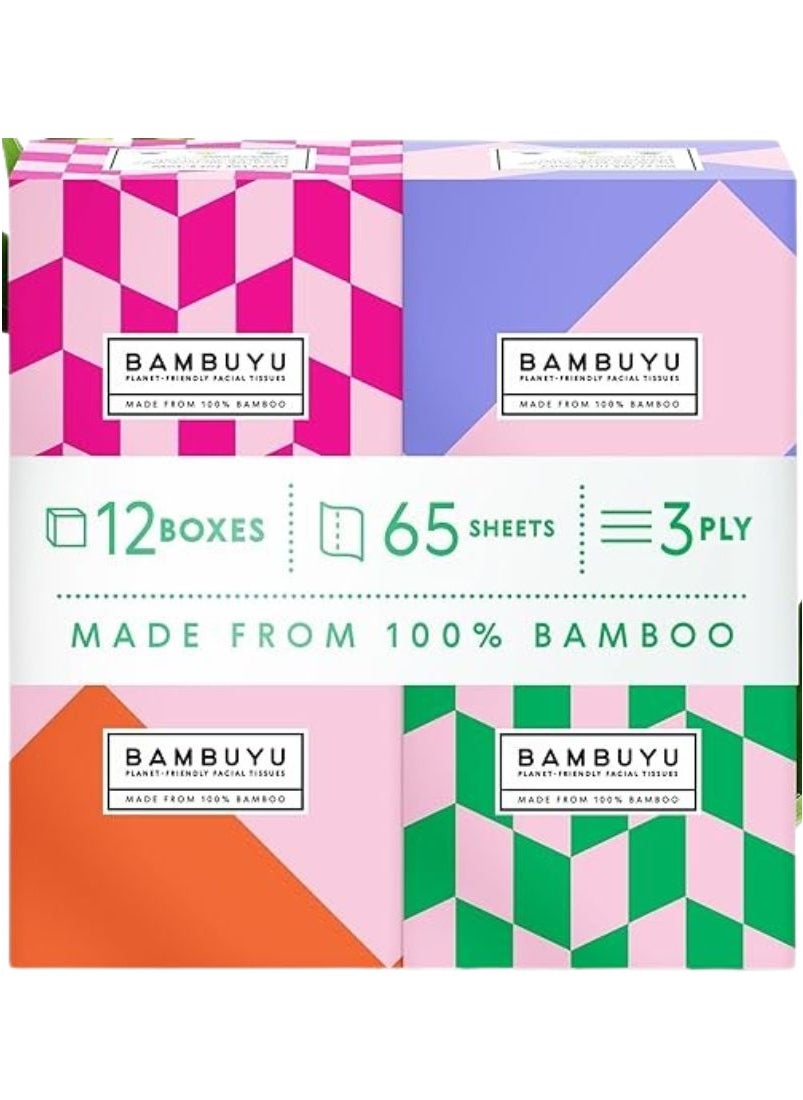 Bambuyu Bamboo 3 Ply Facial Tissues Cubes 65 Sheets Pack of 12  - Image 1