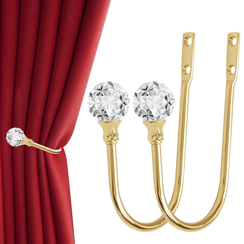 HEMOUR Curtain Holdback 2pcs Wall Mounted Drapery Tiebacks with Clear Crystal Ball Heavy Duty Metal Decorative Window Drapery Curtain Holder Curtain Hooks with Screws Sliver