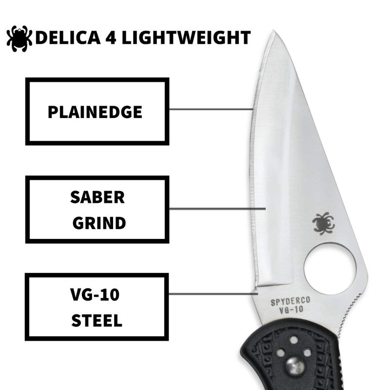 Spyderco سكين سبايدركو دليكا 4 خفيف الوزن بتوقيع مع شفرة فولاذية بطول 2.90" ومقبض FRN - حافة عادية - C11PBK - Image 3