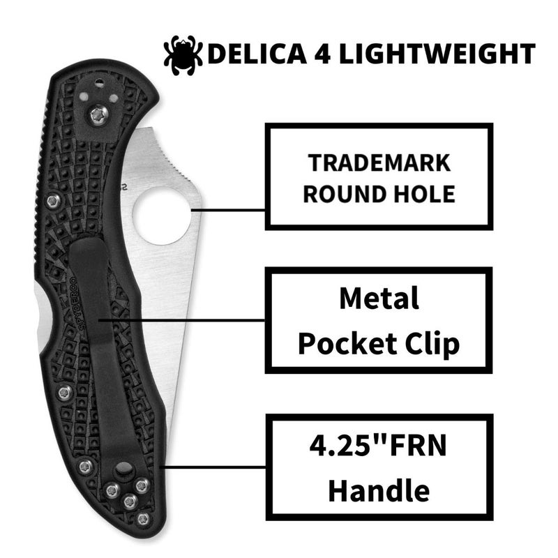 Spyderco سكين سبايدركو دليكا 4 خفيف الوزن بتوقيع مع شفرة فولاذية بطول 2.90" ومقبض FRN - حافة عادية - C11PBK - Image 4