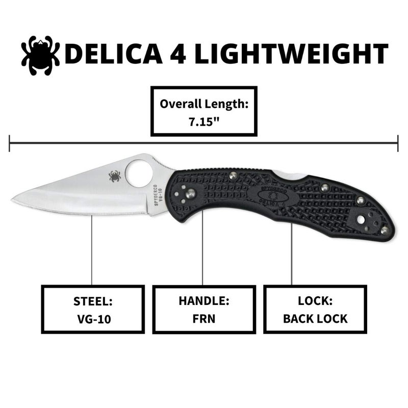 Spyderco سكين سبايدركو دليكا 4 خفيف الوزن بتوقيع مع شفرة فولاذية بطول 2.90" ومقبض FRN - حافة عادية - C11PBK - Image 5