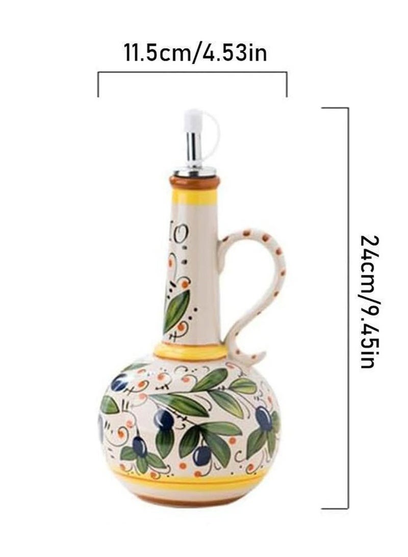 Forest Home Hand Painted Ceramic Olive Oil Dispenser Bottle 23oz With Spout Stainless Steel Spout Ceramic Oil Dispenser Decorative Stoneware Olive Oil Cruet For Kitchen Suitable For Oil Sauce Vinegar - Image 4