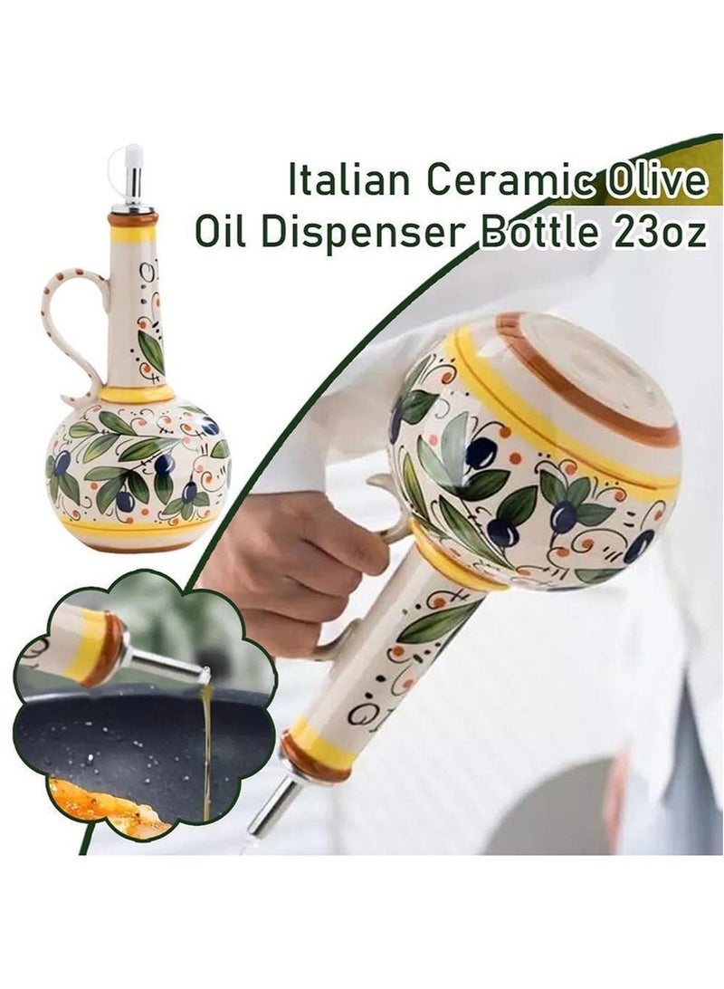 Forest Home Hand Painted Ceramic Olive Oil Dispenser Bottle 23oz With Spout Stainless Steel Spout Ceramic Oil Dispenser Decorative Stoneware Olive Oil Cruet For Kitchen Suitable For Oil Sauce Vinegar - Image 5