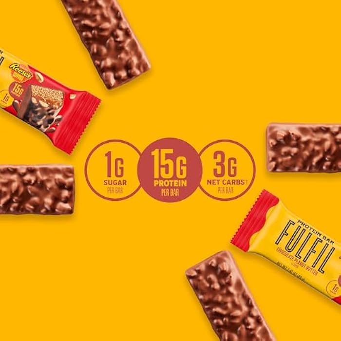 FULFIL Chocolate Peanut Butter Flavored Protein Bar Made with REESE's Peanut Butter, Gluten Free with 15g Protein, Pantry Staples, 12 Count - Image 5