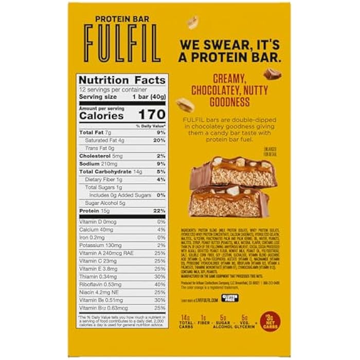 FULFIL Chocolate Peanut Butter Flavored Protein Bar Made with REESE's Peanut Butter, Gluten Free with 15g Protein, Pantry Staples, 12 Count - Image 3
