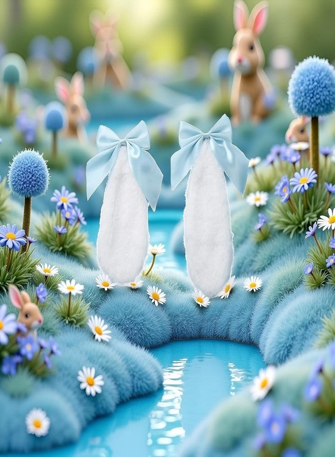Tnyvm 1 Pair Blue Girls Bunny Plush Lop Ears Hair Clip Rabbit Furry Ears Ribbon Bow-knot Hair Clamp Hairpin Cosplay Headwear Easy to Wear Ornaments, Hair Accessories, Decorations - Image 5