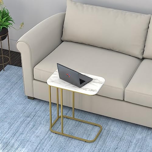 DECOWORLD|| Metal Side Table with Marble Finish Wooden Top for Living Room, Sofa or Bed Side Stand - Image 2
