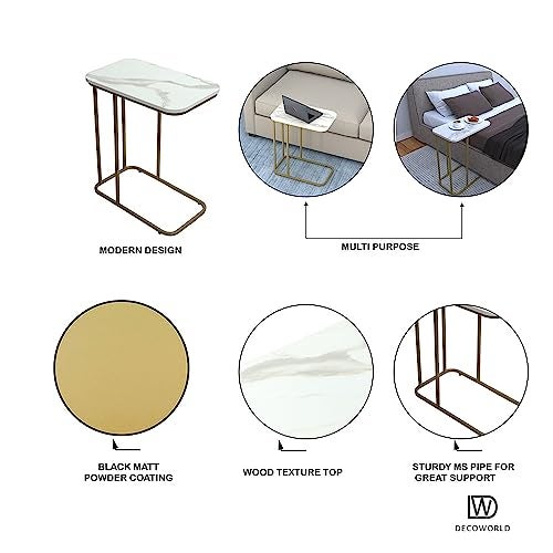 DECOWORLD|| Metal Side Table with Marble Finish Wooden Top for Living Room, Sofa or Bed Side Stand - Image 3