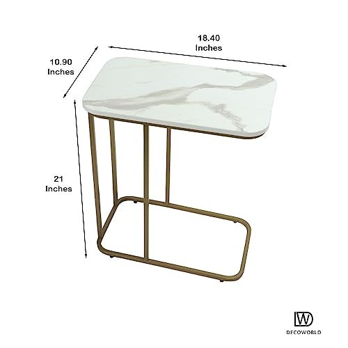 DECOWORLD|| Metal Side Table with Marble Finish Wooden Top for Living Room, Sofa or Bed Side Stand - Image 4