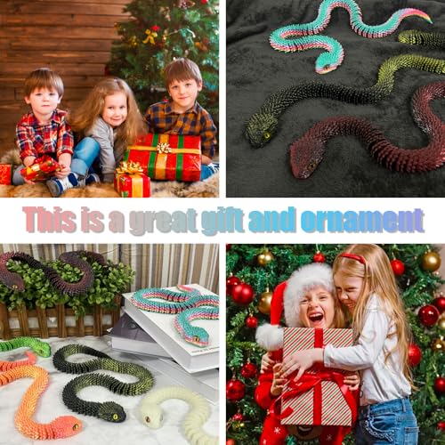 Binvin 3D Printed AnimalsSnake Viper3D Printed Snake Toys Articulated Snake 3D Printed Animals Animal Model Ornaments Creative Funny Toy Festival Gift for Frends Red 24Inch - Image 5