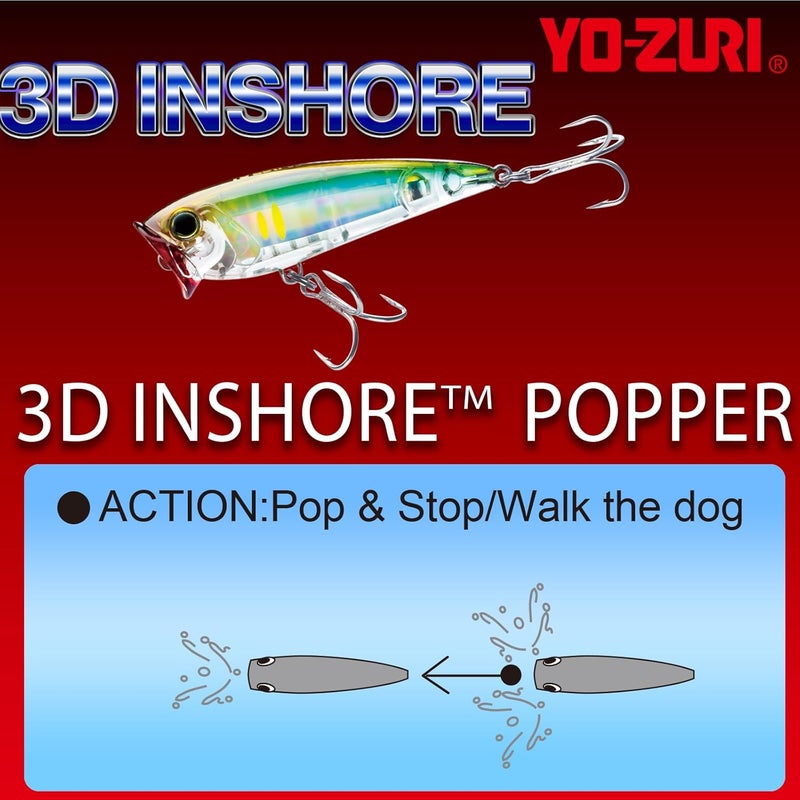DUEL Yo-Zuri 3D Inshore Popper 70mm Floating Lure - Ghost Shad - Image 4