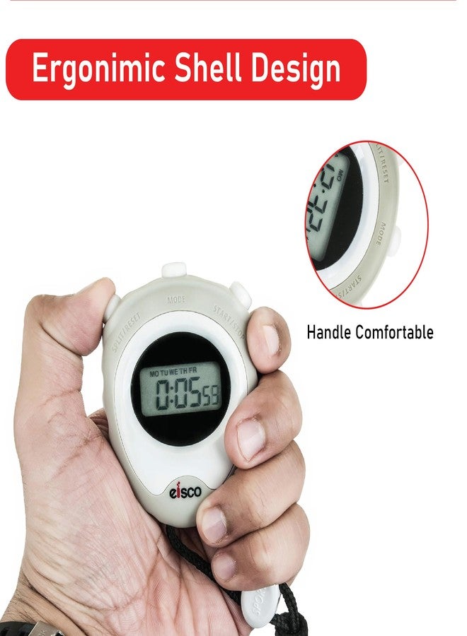 EISCO LCD Digital Stopwatch - 1/100 Sec Precision Timer, Lap/Split Function, Alarm, 12/24 Hour Format, Chime, Water-Resistant, Ideal for Sports, Running, Training, Science Lab & Physics Experiments - Image 5