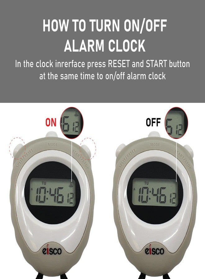 EISCO LCD Digital Stopwatch - 1/100 Sec Precision Timer, Lap/Split Function, Alarm, 12/24 Hour Format, Chime, Water-Resistant, Ideal for Sports, Running, Training, Science Lab & Physics Experiments - Image 4