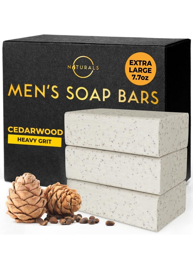 O Naturals O NATURALS 7.76 oz (3PC) Exfoliating Soap Bar Cedarwood - Heavy Grit Mens Soap - All Natural Exfoliation Bar Soap for Men - Apricot Kernels Bar Soap - Face Soap Bar - Moisturizing Mens Face Bar Soap  - Image 1
