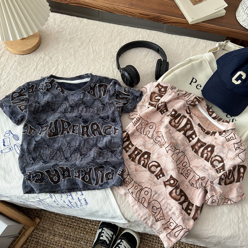 Spring and summer new summer short sleeve full printed English boys round neck Korean children's fashion T-shirt - Image 4