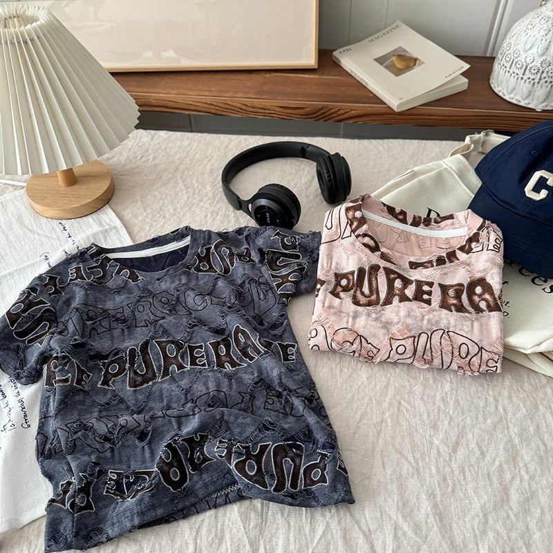 Spring and summer new summer short sleeve full printed English boys round neck Korean children's fashion T-shirt - Image 2