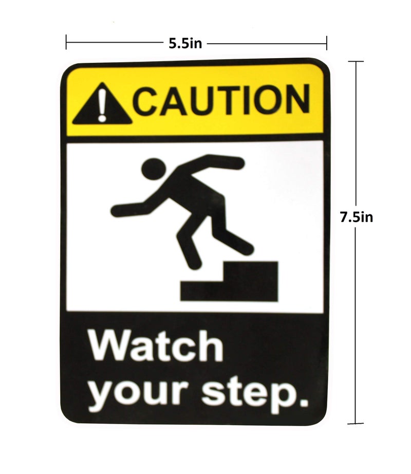 eSplanade Caution Watch Your Step Warning Sign Sticker Decal - Easy to Mount Weather Resistant Long Lasting Ink (Size -7.5"x5.5") - Image 3