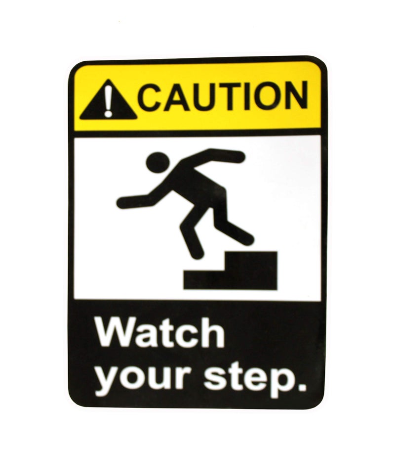 eSplanade Caution Watch Your Step Warning Sign Sticker Decal - Easy to Mount Weather Resistant Long Lasting Ink (Size -7.5"x5.5") - Image 2