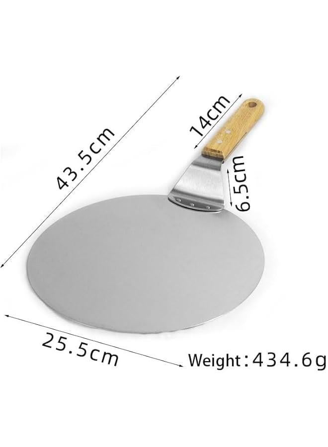 TRASSLE Stainless Steel Pizza Peel Set, Round Heat-resisting Pizza Paddle with Non-Slip Wood Handle, Pizza Peel Pad Stainless Pizza Spatula for Baking Homemade Pizza and Bread - Image 5