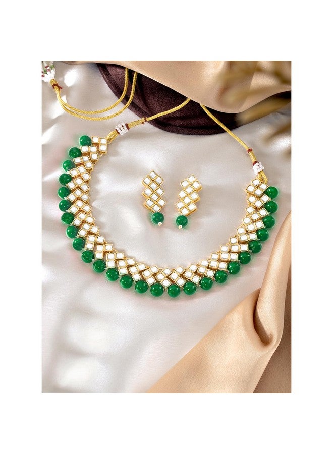 Peora Gold Plated Indian Ethnic Kundan Pearl Fancy Bridal Traditional Choker Necklace Jewellery Set with Earrings for Women - Image 3