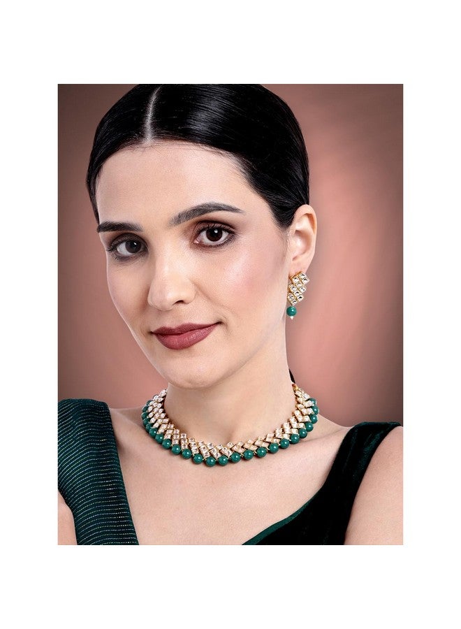 Peora Gold Plated Indian Ethnic Kundan Pearl Fancy Bridal Traditional Choker Necklace Jewellery Set with Earrings for Women - Image 2