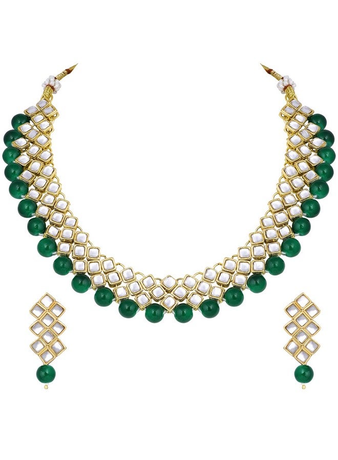 Peora Gold Plated Indian Ethnic Kundan Pearl Fancy Bridal Traditional Choker Necklace Jewellery Set with Earrings for Women - Image 1