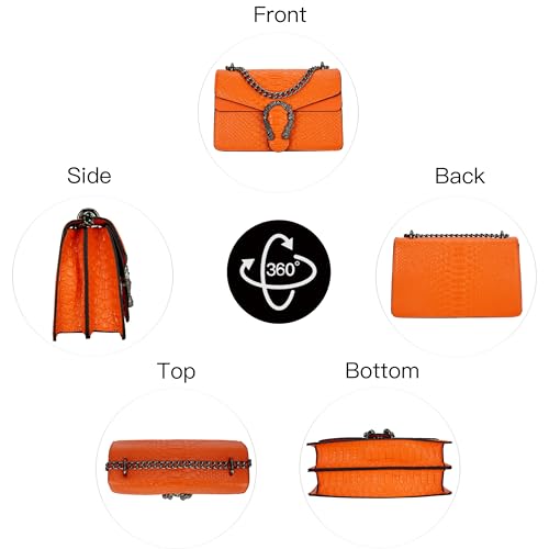 DEEPMEOW Leather Shoulder Bag Chain Purse for Women - Fashion Crossbody Bags Vintage Snake Print Underarm Bag Square Satchel Clutch Handbag（Orange） - Image 3