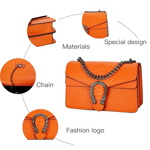 DEEPMEOW Leather Shoulder Bag Chain Purse for Women - Fashion Crossbody Bags Vintage Snake Print Underarm Bag Square Satchel Clutch Handbag（Orange） - Image 4