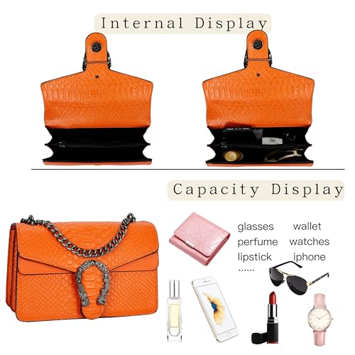 DEEPMEOW Leather Shoulder Bag Chain Purse for Women - Fashion Crossbody Bags Vintage Snake Print Underarm Bag Square Satchel Clutch Handbag（Orange） - Image 5