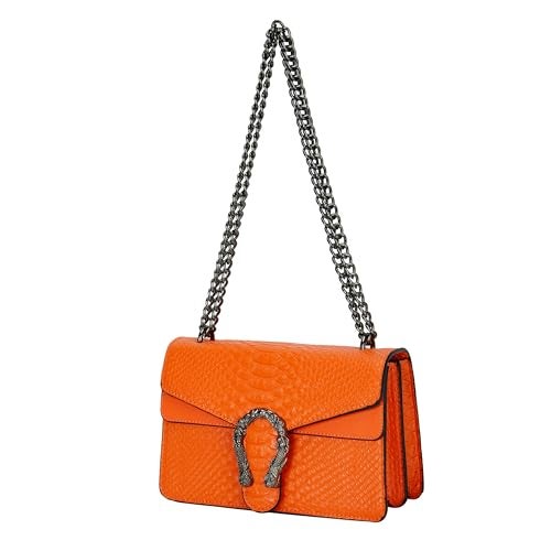DEEPMEOW Leather Shoulder Bag Chain Purse for Women - Fashion Crossbody Bags Vintage Snake Print Underarm Bag Square Satchel Clutch Handbag（Orange） - Image 1