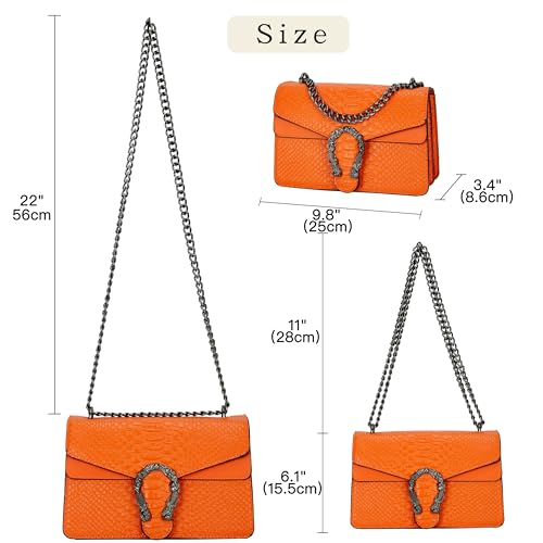 DEEPMEOW Leather Shoulder Bag Chain Purse for Women - Fashion Crossbody Bags Vintage Snake Print Underarm Bag Square Satchel Clutch Handbag（Orange） - Image 2