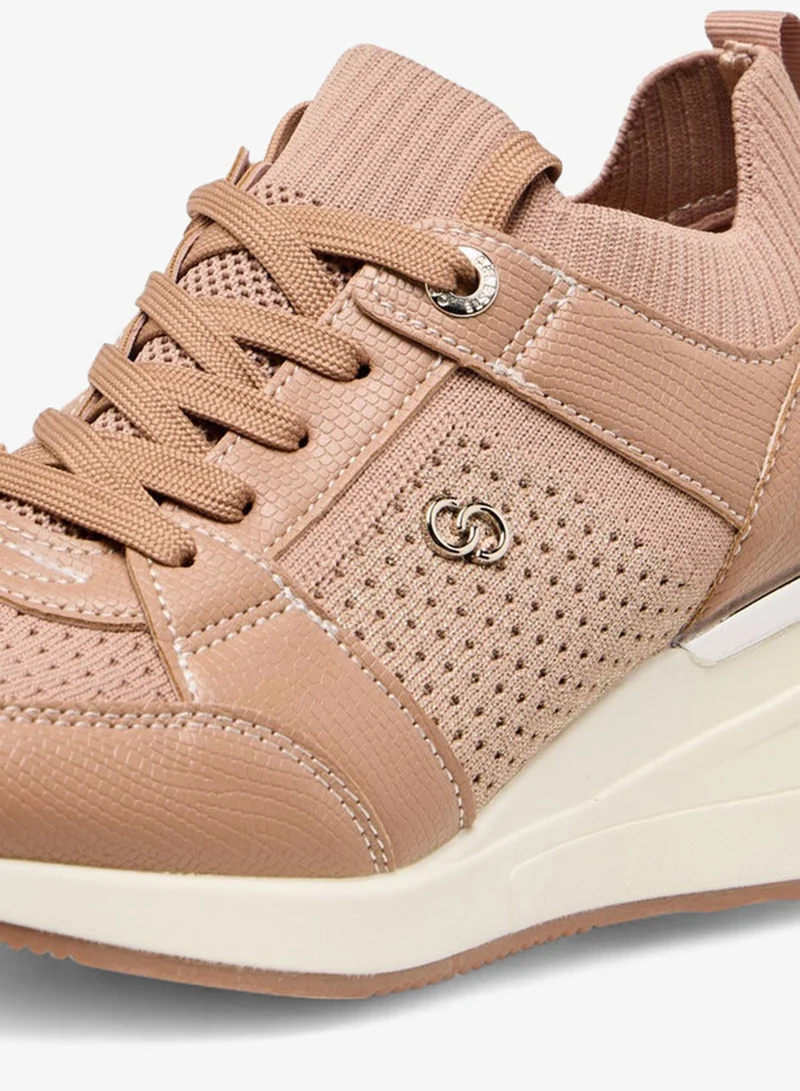 Celeste NUDE Women's Textured Lace-Up Wedge Heeled Sneakers for Women | Best Price UAE