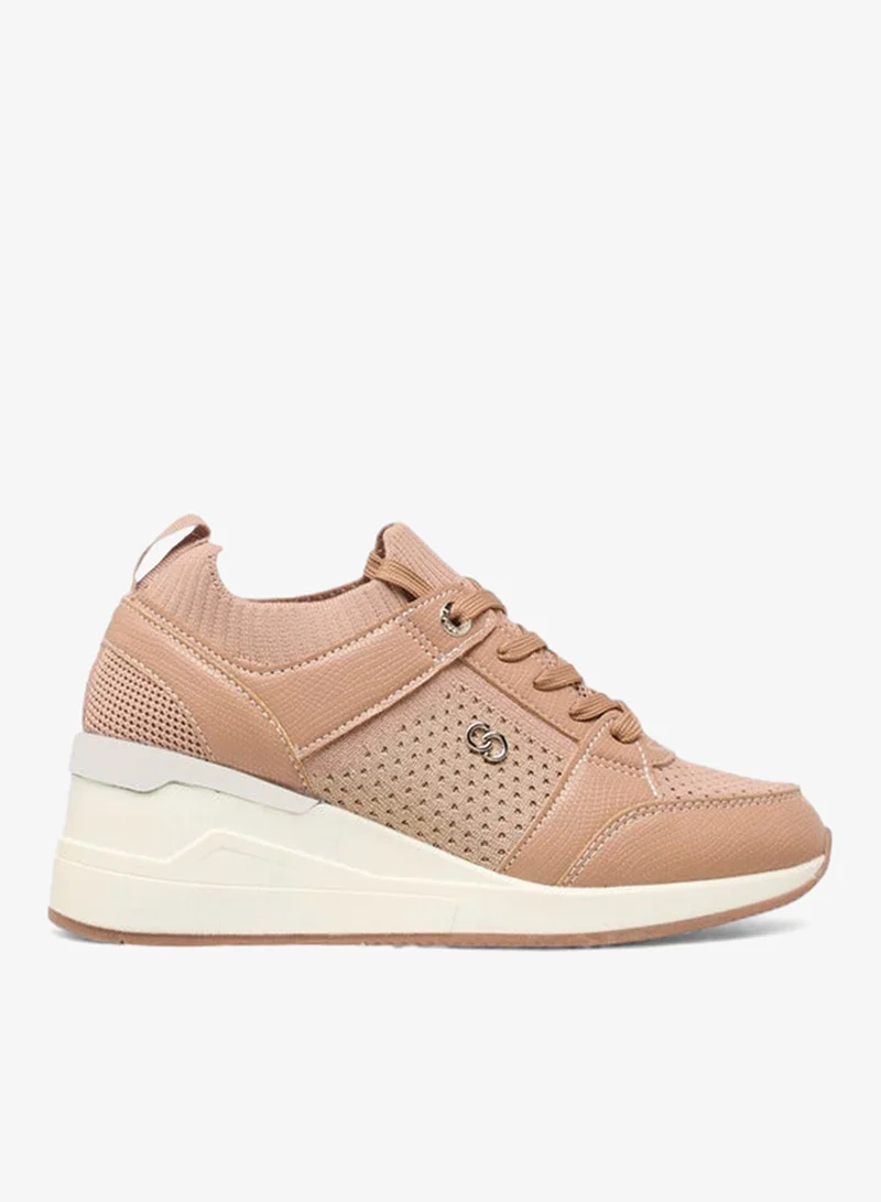 Celeste NUDE Women's Textured Lace-Up Wedge Heeled Sneakers for Women | Best Price UAE
