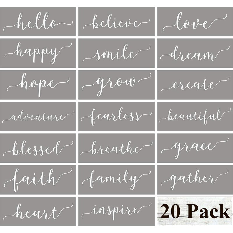 REOLAN Inspirational Stencils for Painting on Wood - 20 Pack Large Inspirational Words Saying Stencil Templates for Wood Signs, Reusable Family Motivational Letter Stencils for Wall Art & Home Decorations - Image 1