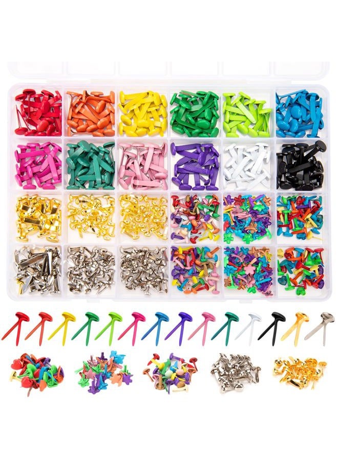 fuceury 510Pcs Brads for Paper Crafts, 14 Colors and 5 Styles Metal Brass Brads Paper Fasteners, Mini Brads Split Pin for Paper Crafts, Scrapbooking, DIY Projects, Office Supplies (with Storage Box) - Image 1
